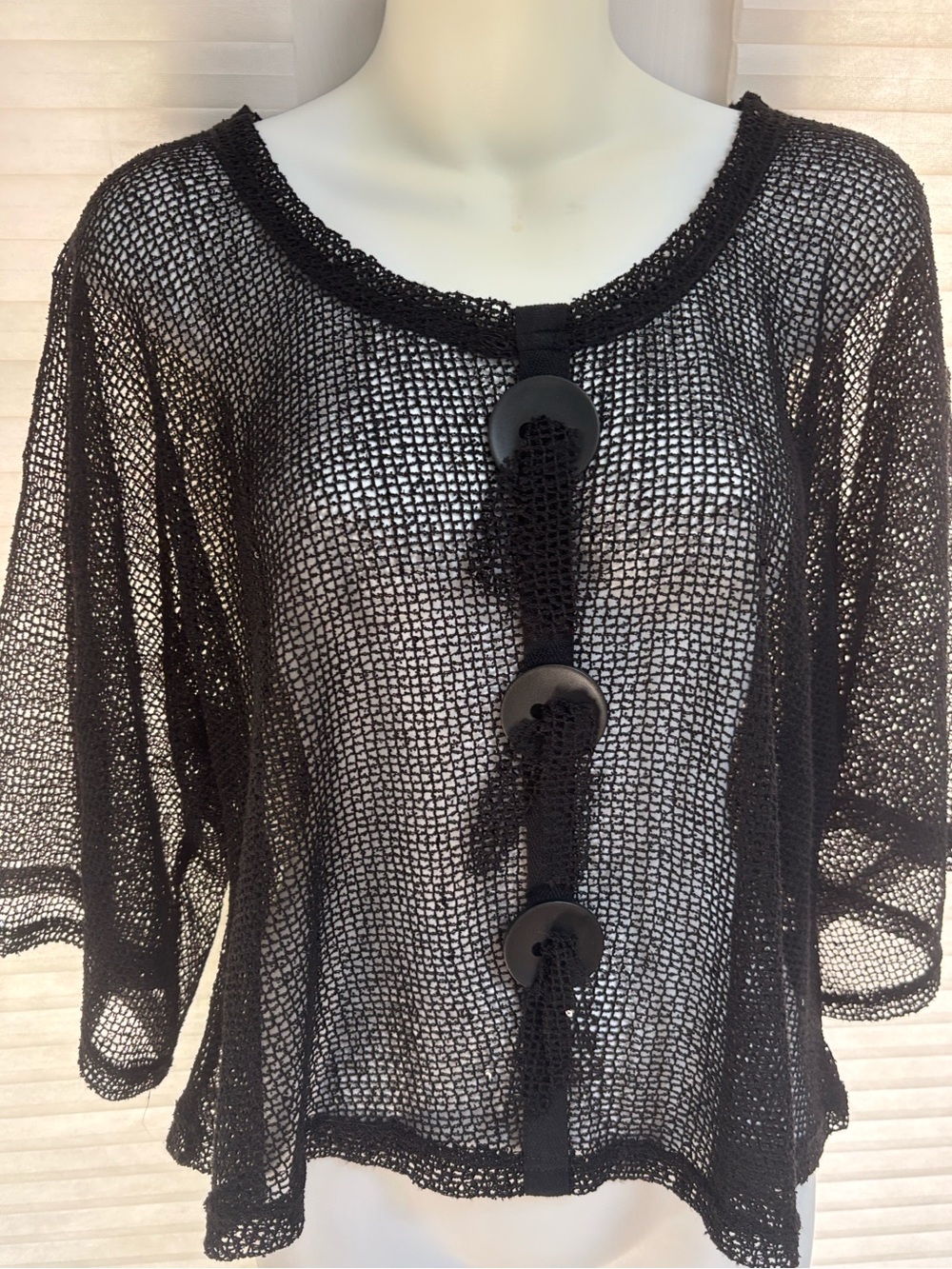 Noelle OS Black Mesh Cardigan Boho Lagenlook Sheer Coverup
